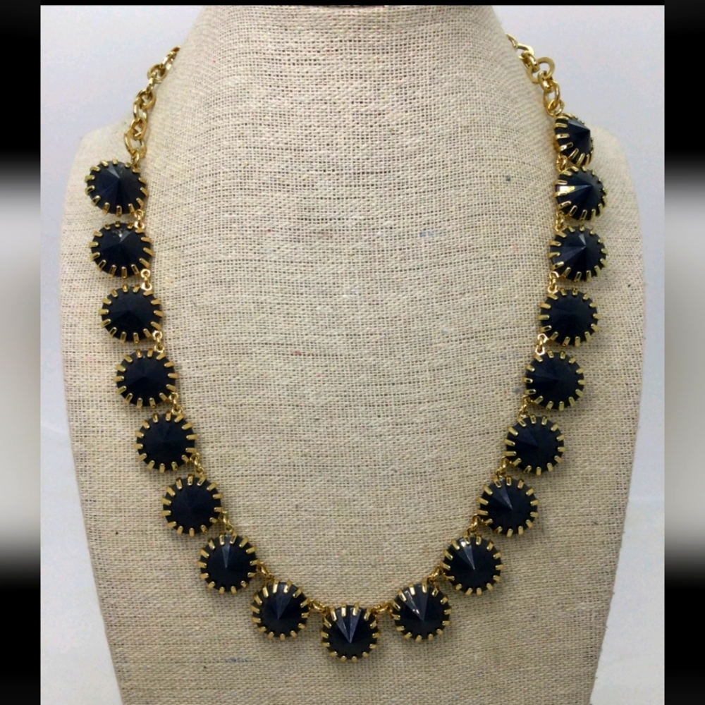 J. Crew Navy Blue Pyramid Rhinestone Necklace 16" EUC